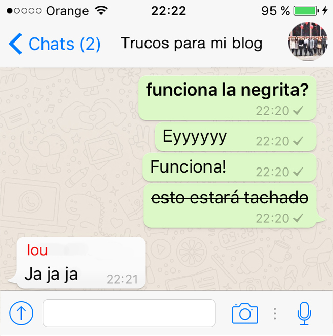 Negrita, cursiva y tachada en WhatsApp